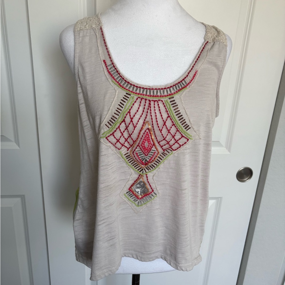 Cream Embellished Sleeveless Tank Top